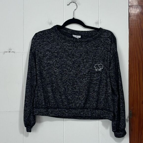 Ivory Ella Black Cropped Long Sleeve Embroidered Sweater Size Small - Picture 1 of 4